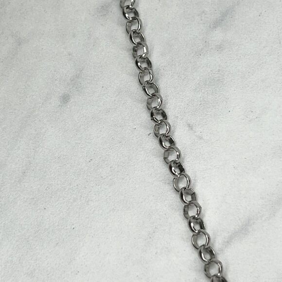 Chico's Silver Tone Chain Link Faux Pearl Rhinestone Pendant Necklace - Picture 10 of 11